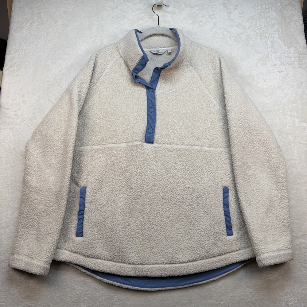 Vineyard Vines Sherpa Fleece Pullover Men's XL Snap Neck Coastal Preppy